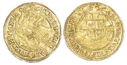Elizabeth (1558-1603), Half Angel, 6th issue, mm hand