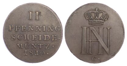 Germany, Westphalia, Hieronymus Napoleon (1807-1813), copper 2 Pfennige