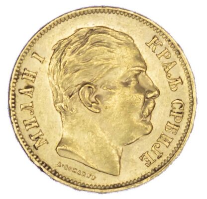 Serbia, Milan I Obrenovic (1882-89), gold 20 Dinara, 1882
