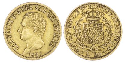 Italy, Sardinia, Carlo Felice (1821-31), gold 20 Lire, 1827