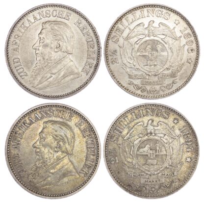 South Africa, Republic, Paul Kruger (1883-1900), silver Halfcrowns - 2 coins