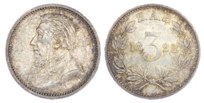 South Africa, Republic, Paul Kruger (1883-1900), silver Threepences - 2 coins
