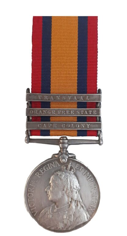Queen’s South Africa Medal 1899-1902, 3rd type, three clasps, to Private W. Seare