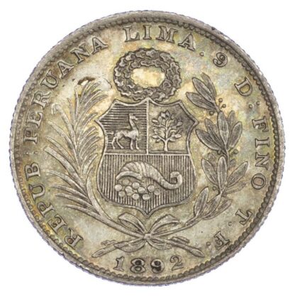 Peru, Republic, silver 1/5 Sol, 1892 - Uncirculated