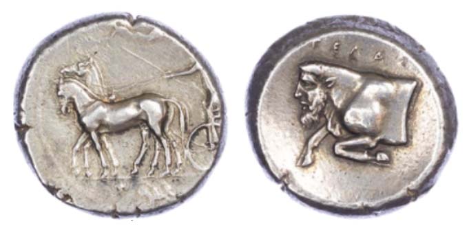 A Sicilian Silver Tetradrachm depicting a bull-headed man