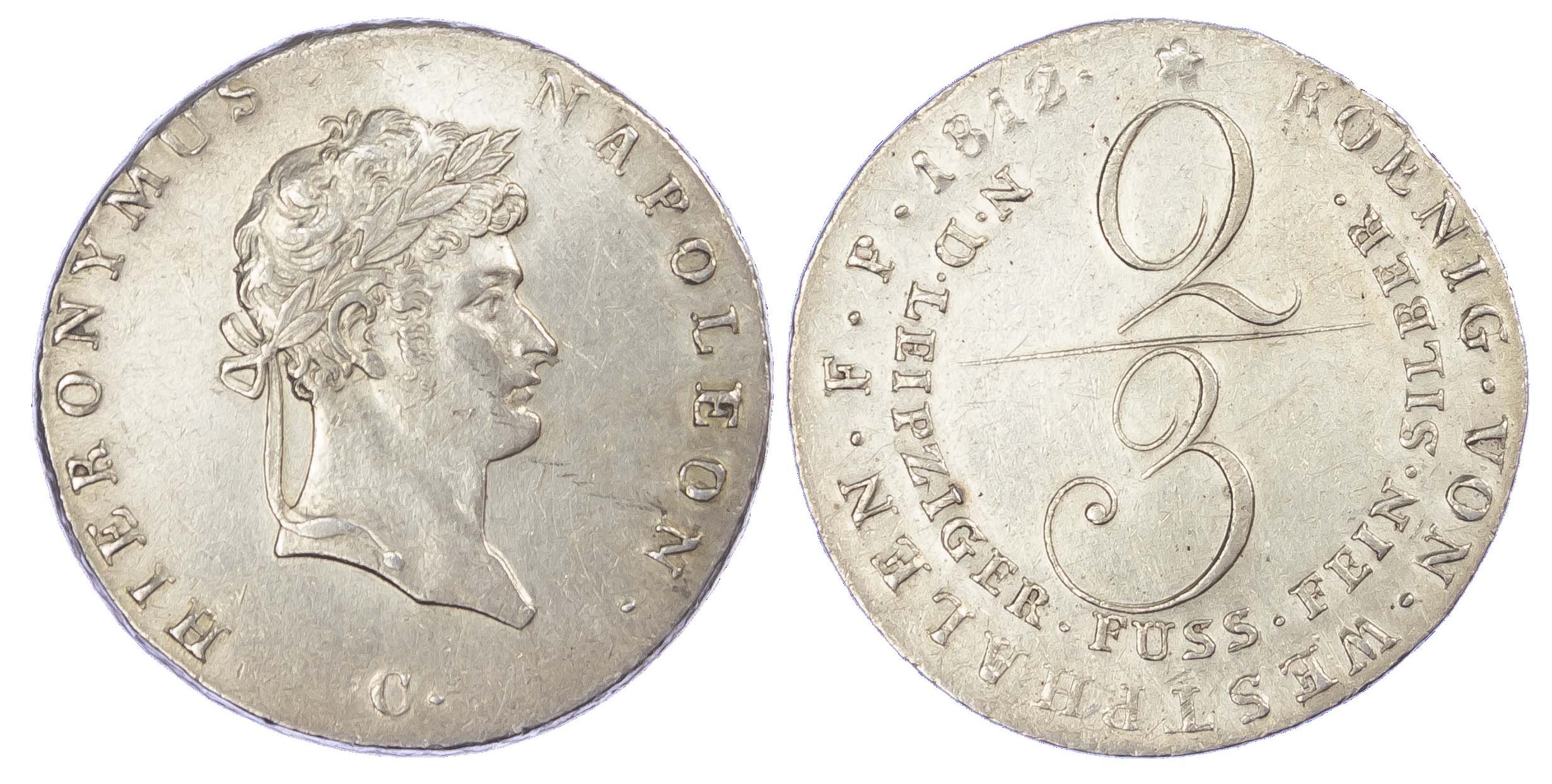 Germany, Westphalia, Hieronymus Napoleon (1807-1813), silver 2/3 Taler