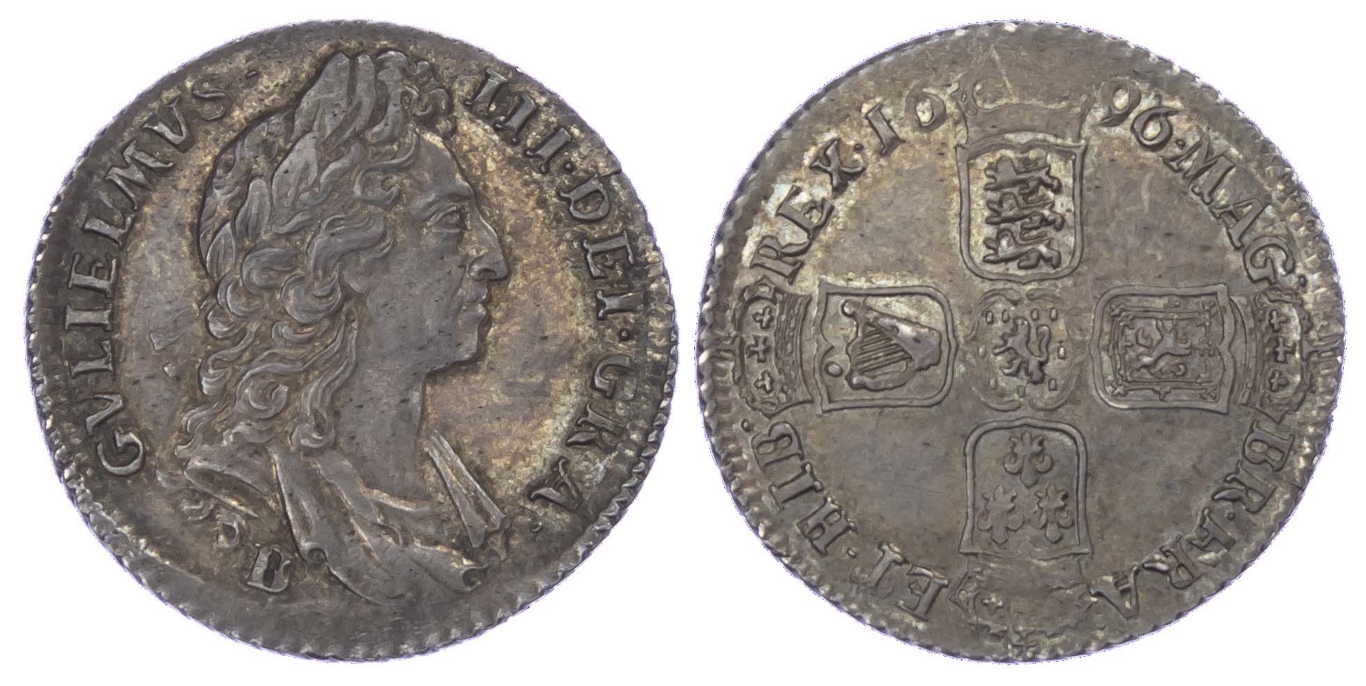 William III (1649-1702), Shilling, 1696, Bristol mint, small X in REX variety