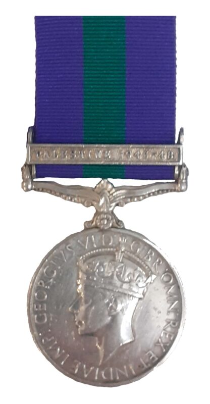 General Service Medal 1918-62, GVIR, one clasp, Palestine 1945-48, awarded to Private T Brown