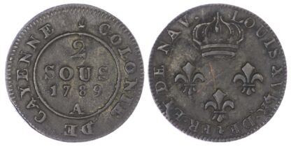 France, Guyana, Louis XVI (1774-1793), copper Piéfort of 2 Sous de Cayenne