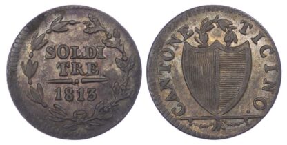 Switzerland, Ticino, billon 3 Soldi, 1813