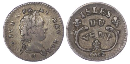 France, Îles du Vent (Antilles), Louis XV (1715-74), silver, 12 Sols, 1732 H