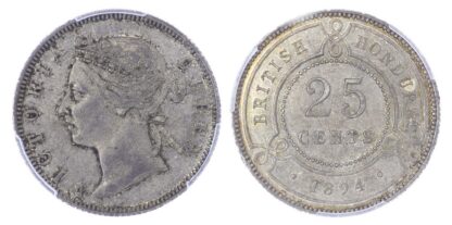 British Honduras, Victoria (1837-1901), silver 25 Cents, 1894 - MS 63