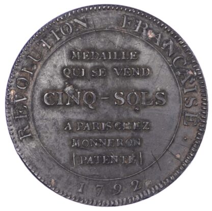 France, Constitution (1791-1792), Monneron Brothers, 5 Sols - Hercules type