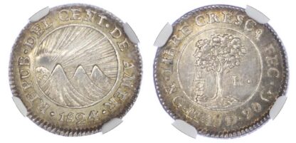 Central American Republic, silver 1/2 Real, 1824, Nueva Guatemala