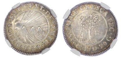 Central American Republic, silver 1/2 Real, 1824, Nueva Guatemala