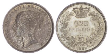 Victoria (1837-1901), Shilling, 1839, Type A3, second head left, rev. crowned value in wreath, edge milled, 5.66g