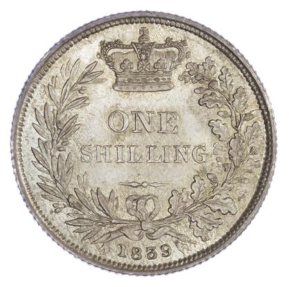 Victoria (1837-1901), Shilling, 1839, Type A3, second head left, rev. crowned value in wreath, edge milled, 5.66g