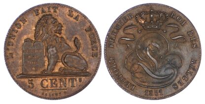 Belgium, Leopold I (1831-1865), copper 5 Centimes, 1851