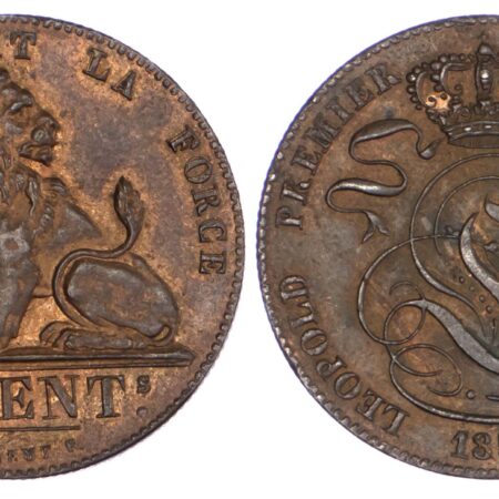 Belgium, Leopold I (1831-1865), copper 5 Centimes, 1851