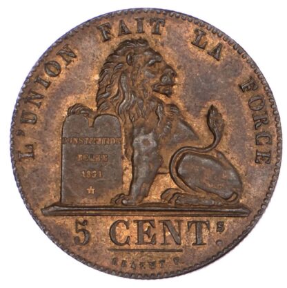 Belgium, Leopold I (1831-1865), copper 5 Centimes, 1851