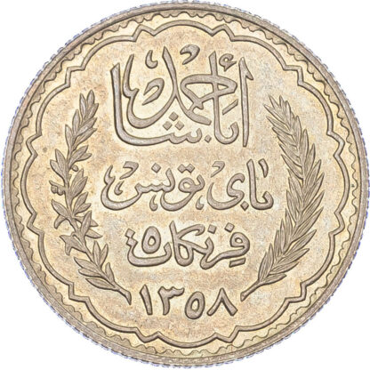 Tunisia, French Protectorate, silver Essai for 5 Francs, 1939