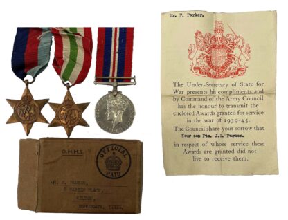 A World War Two Royal Northumberland Fusiliers Casualty Group of 3 to Private John Leslie Parker