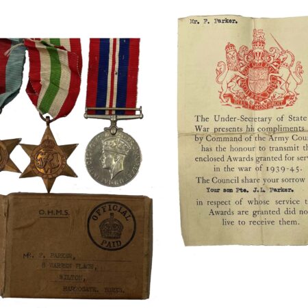 A World War Two Royal Northumberland Fusiliers Casualty Group of 3 to Private John Leslie Parker