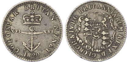 British West Indies, George IV, “Anchor Money”, silver 1/16 Dollar