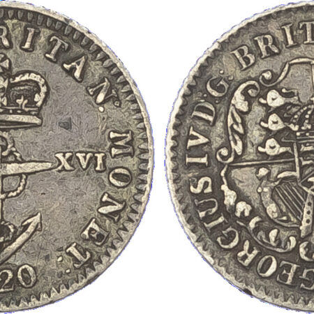 British West Indies, George IV, “Anchor Money”, silver 1/16 Dollar