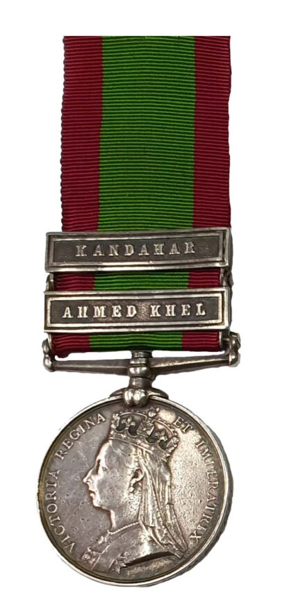 Afghanistan Medal 1878-80, two clasps, Ahmed Khel, Kandahar awarded to Private, later Serjeant, Frank Toe