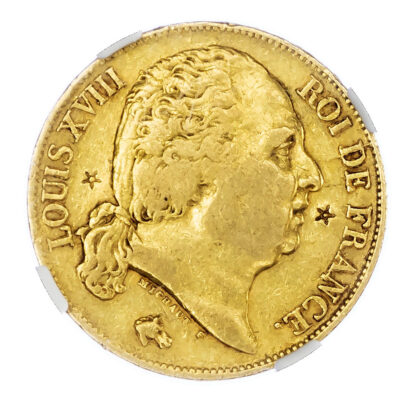 France, Louis XVIII (1815-1824), gold 20 Francs, 1818 W - private countermark