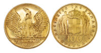 Greece, Constantine II, gold 100 Drachmai, 1967 (1970) Revolution - MS 65