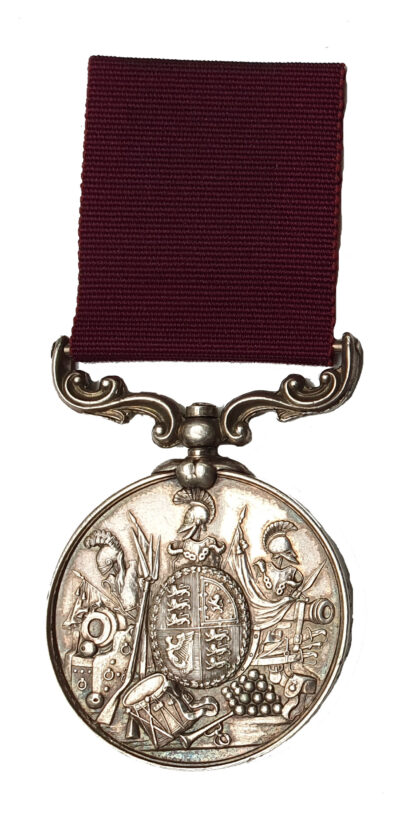 Army Long Service and Good Conduct Medal, QVR Small Letter Reverse, swivelling scroll suspension awarded to Private T. Curtis