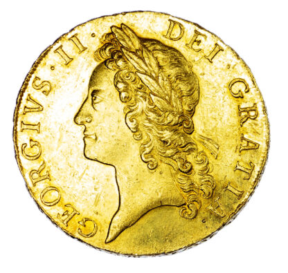 George II (1727-60), Five Guineas, 1741, 4 struck over a 3