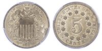 USA, copper-nickel 5 Cents, Shield type, 1868