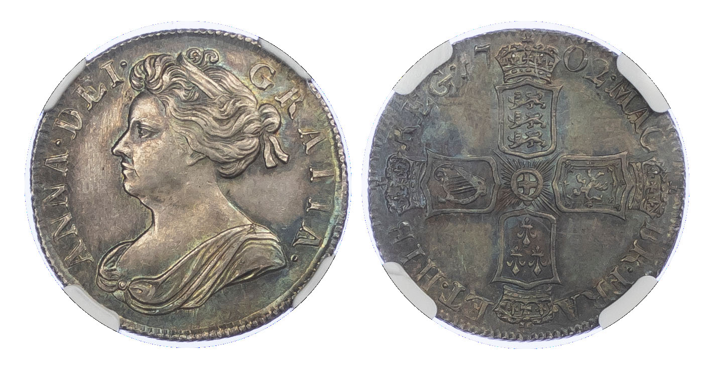 Anne (1702-14), Shilling, 1702, MS 63 NGC