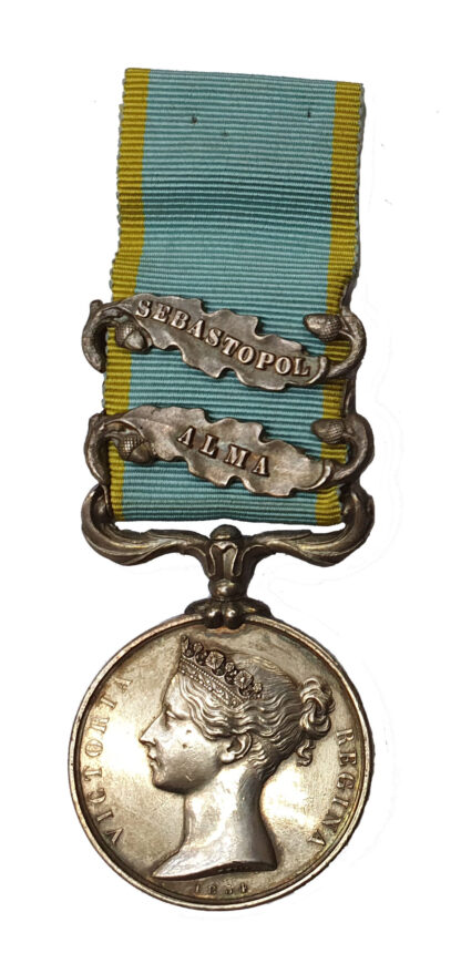 Crimea Medal 1854-55, two clasps, Alam, Sebastopol, awarded to Gunner A. Dick Royal Artillery