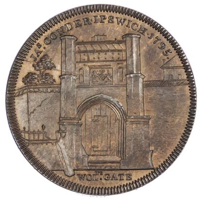 Ipswich, James Conder (leather‑cutter, linen‑draper), an impression in white‑metal of the obv. of Milton's first Penny