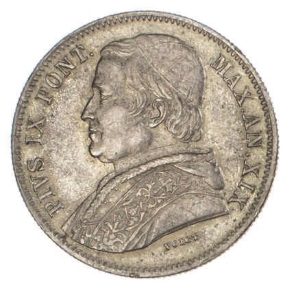 Italy, Papal States, Pio IX (1846-1870), silver 20 Baiocchi, 1865