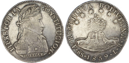 Bolivia, Republic, silver 8 Soles, 1839 LR