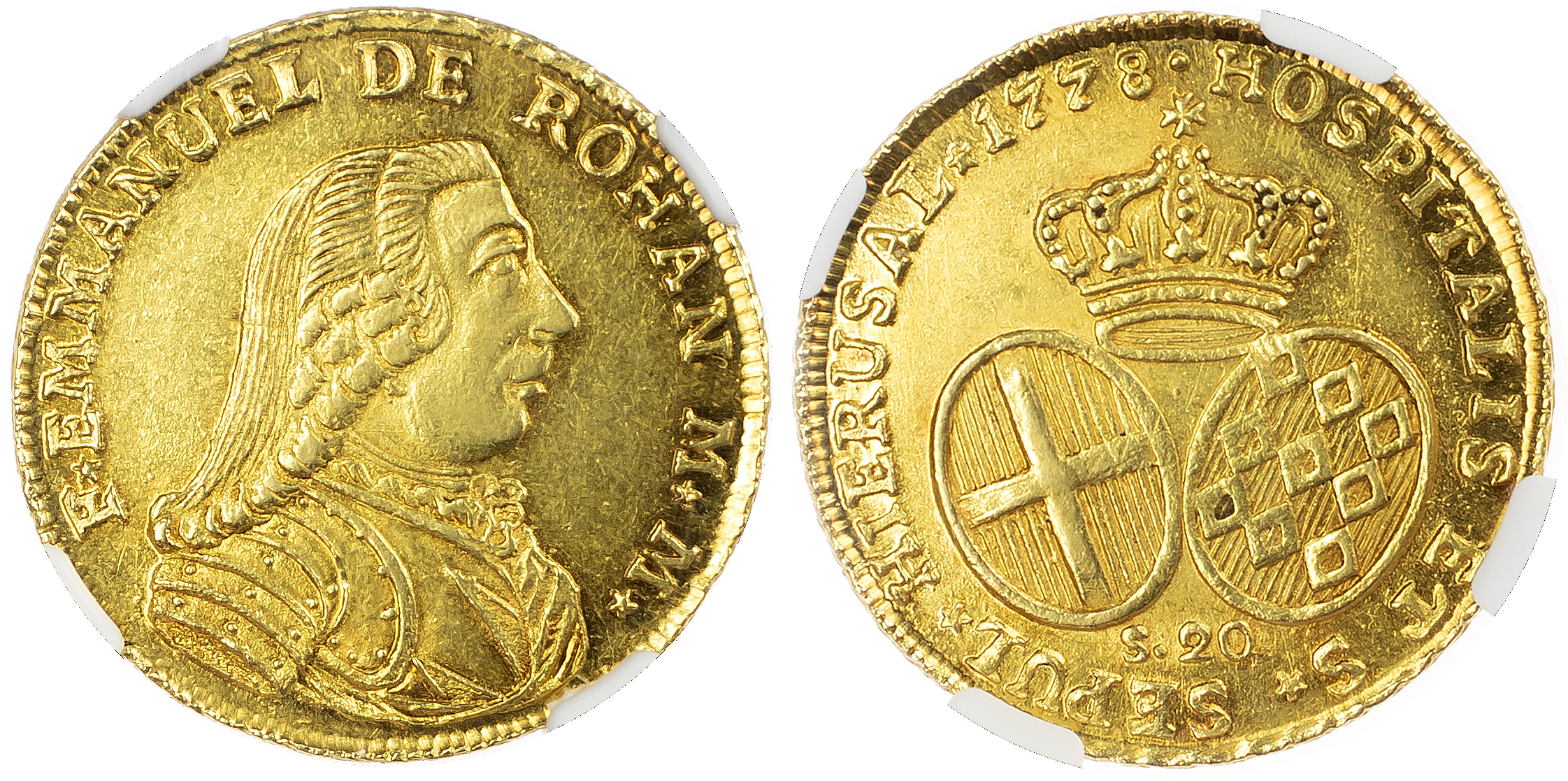 Malta, Emmanuel de Rohan (1775-1797), gold 20 Scudi, 1778 - AU 58+