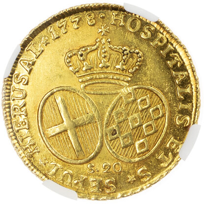 Malta, Emmanuel de Rohan (1775-1797), gold 20 Scudi, 1778 - AU 58+