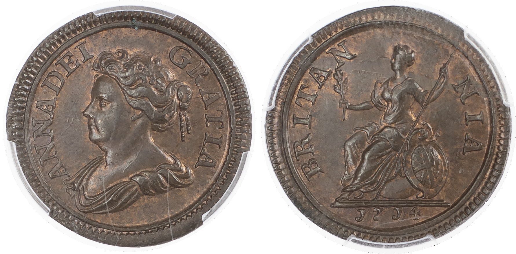 Anne (1702-14) Copper Specimen Pattern Farthing, 1714