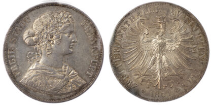 Germany, Frankfurt, silver Double Thaler - AU 58