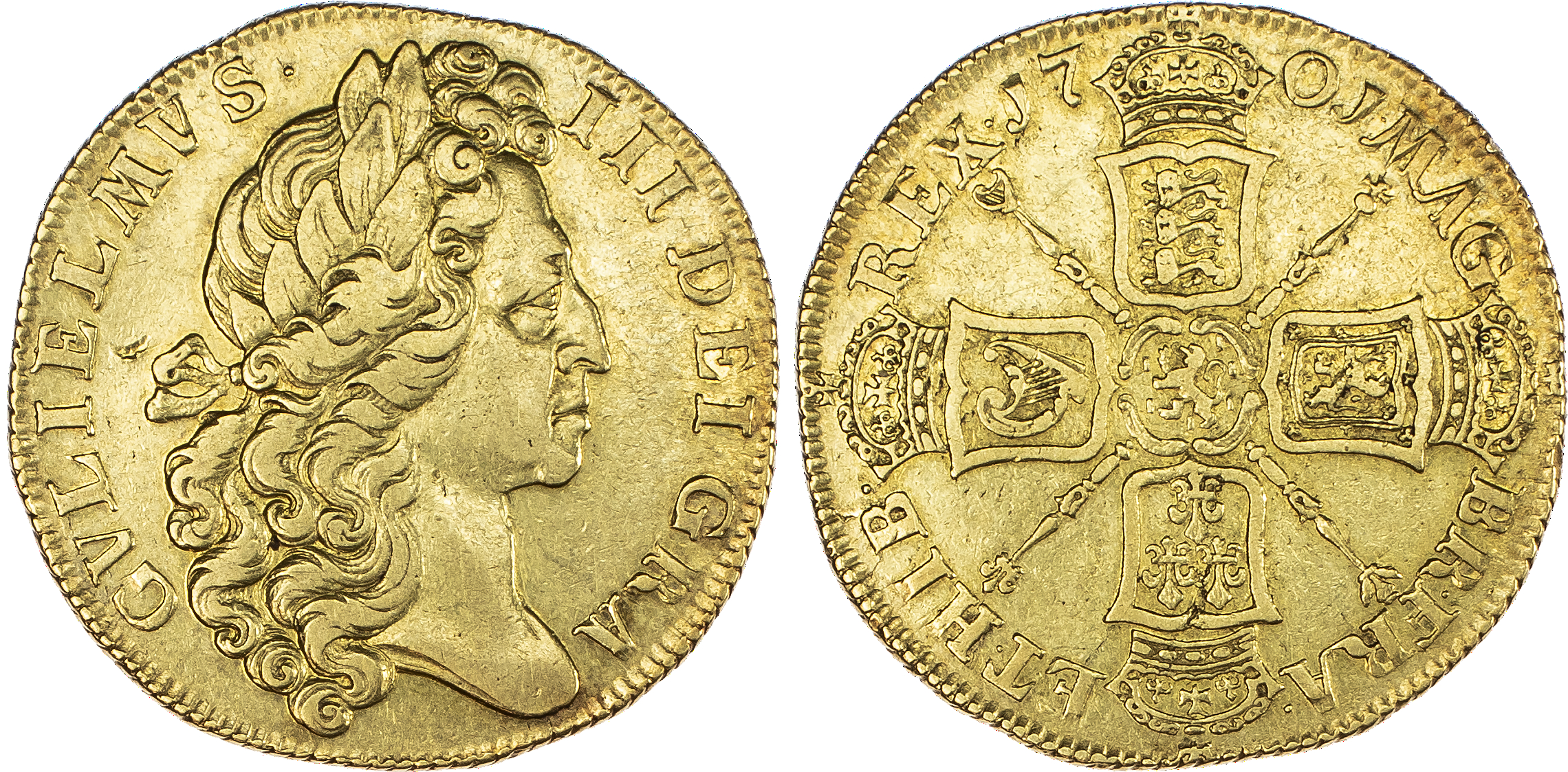 William III (1694-1702), Two-Guineas, 1701, "Fine Work" issue