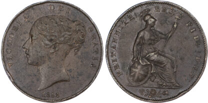 Victoria (18371901), copper Penny, 1858, LARGE ROSE small date variety