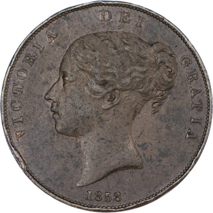 Victoria (18371901), copper Penny, 1858, LARGE ROSE small date variety