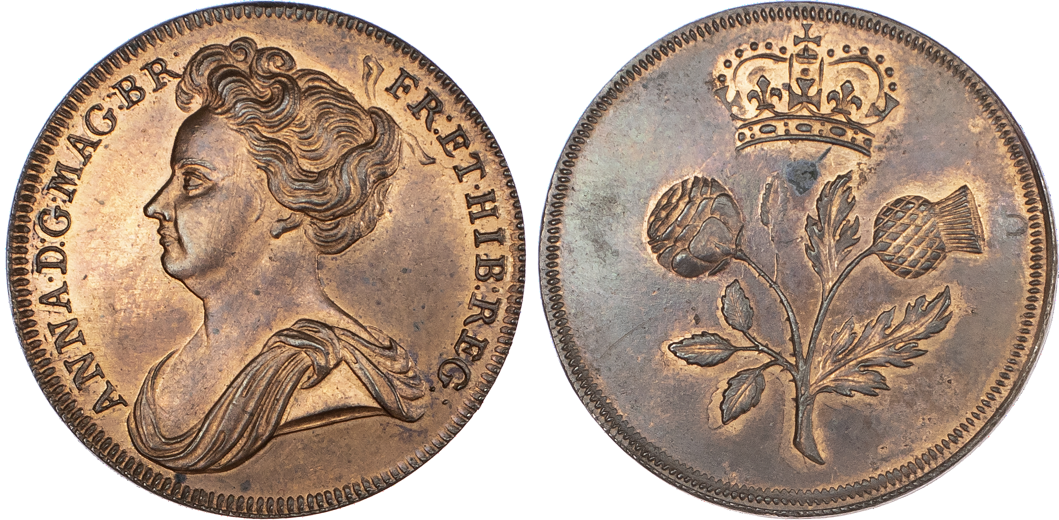 Anne (1702-1714). Post Union. Pattern Copper Halfpenny by Crocker,