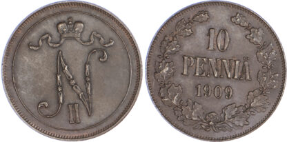Finland, under Russian tsar Nicholas II (1894-1917), copper 10 Pennia
