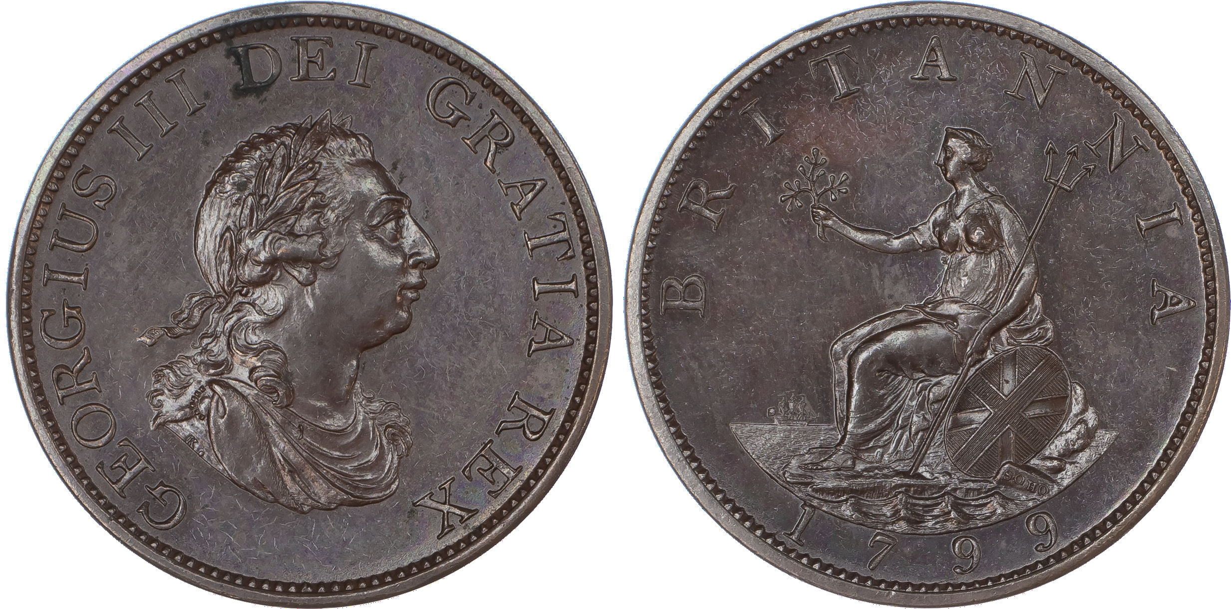 George III, Bronzed Proof Halfpenny, 1799